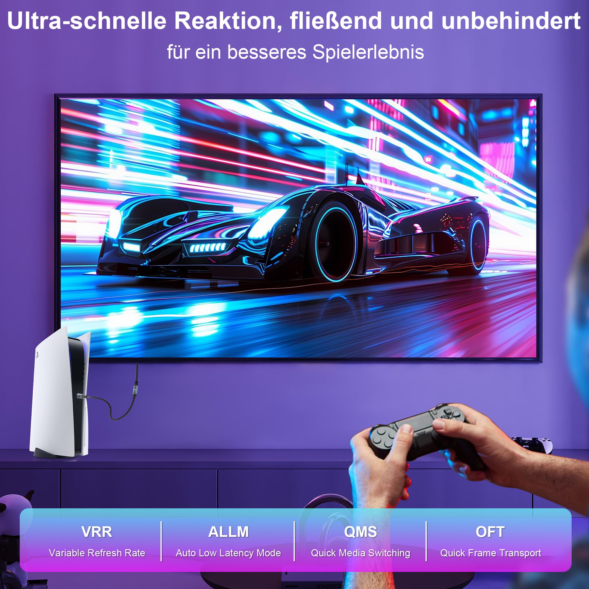 [2 Stück HDMI 2.2 Verlängerungskabel 2M, 96Gbps Ultra High Speed, 16K/8K@60Hz 4K@120Hz/480Hz, eARC & HDCP 2.3 Unterstützt, Ultra HD Audio & Video Sync, Stecker-auf-Buchse-Adapter