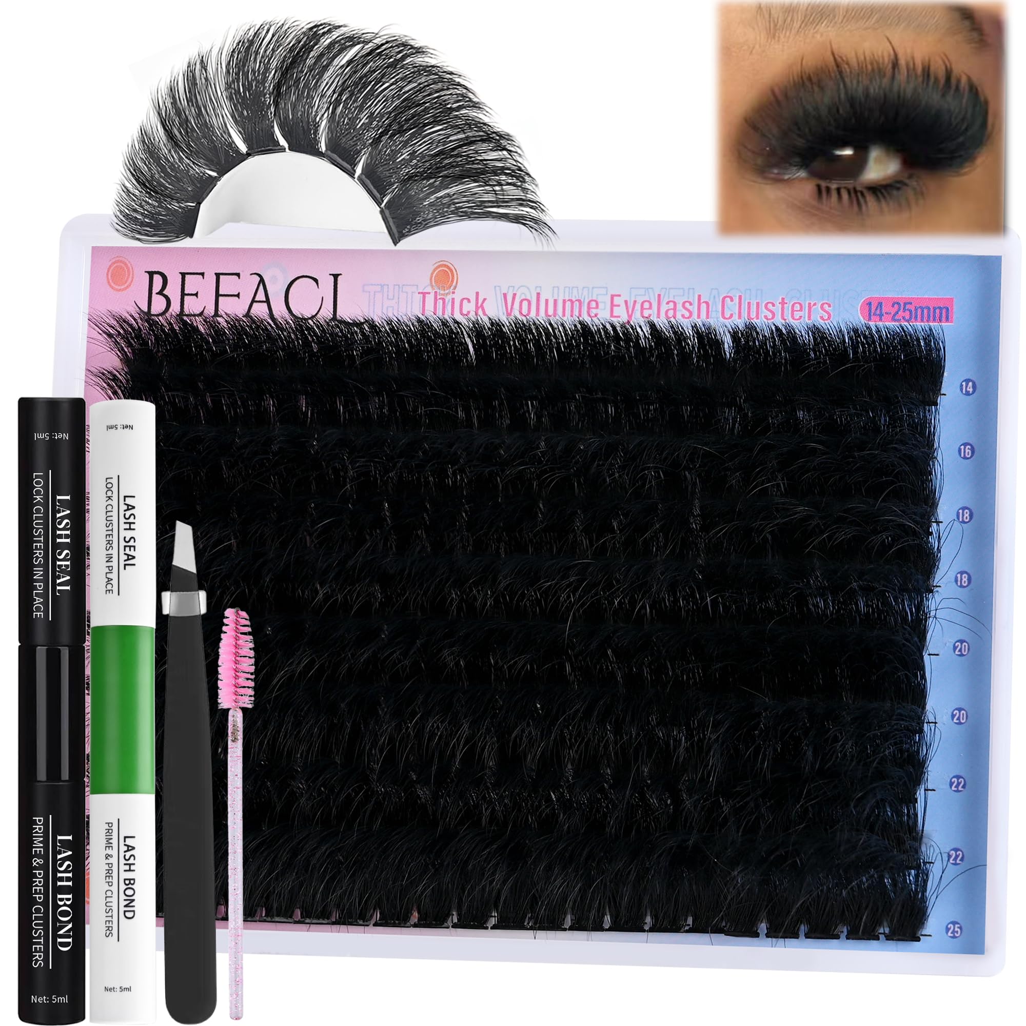Lash Clusters Kit Fluffy Eyelash Extensions Kit 280D Individual Eyelashes Kit 14-25mm DIY Lashes Extension Kit with Lash Bond and Seal, Lash