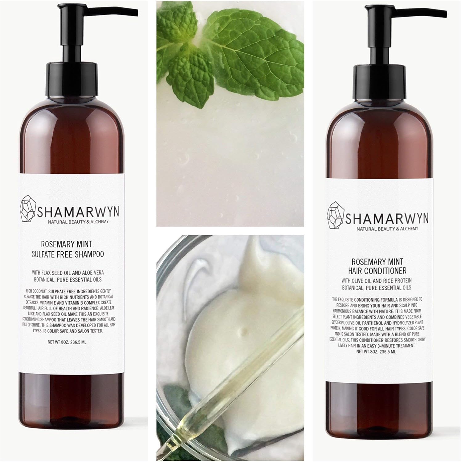 Shampoo & Conditioner Set, Rosemary Mint Blend, Sulfate Free, Natural Organic, Essential Oils 8oz ea