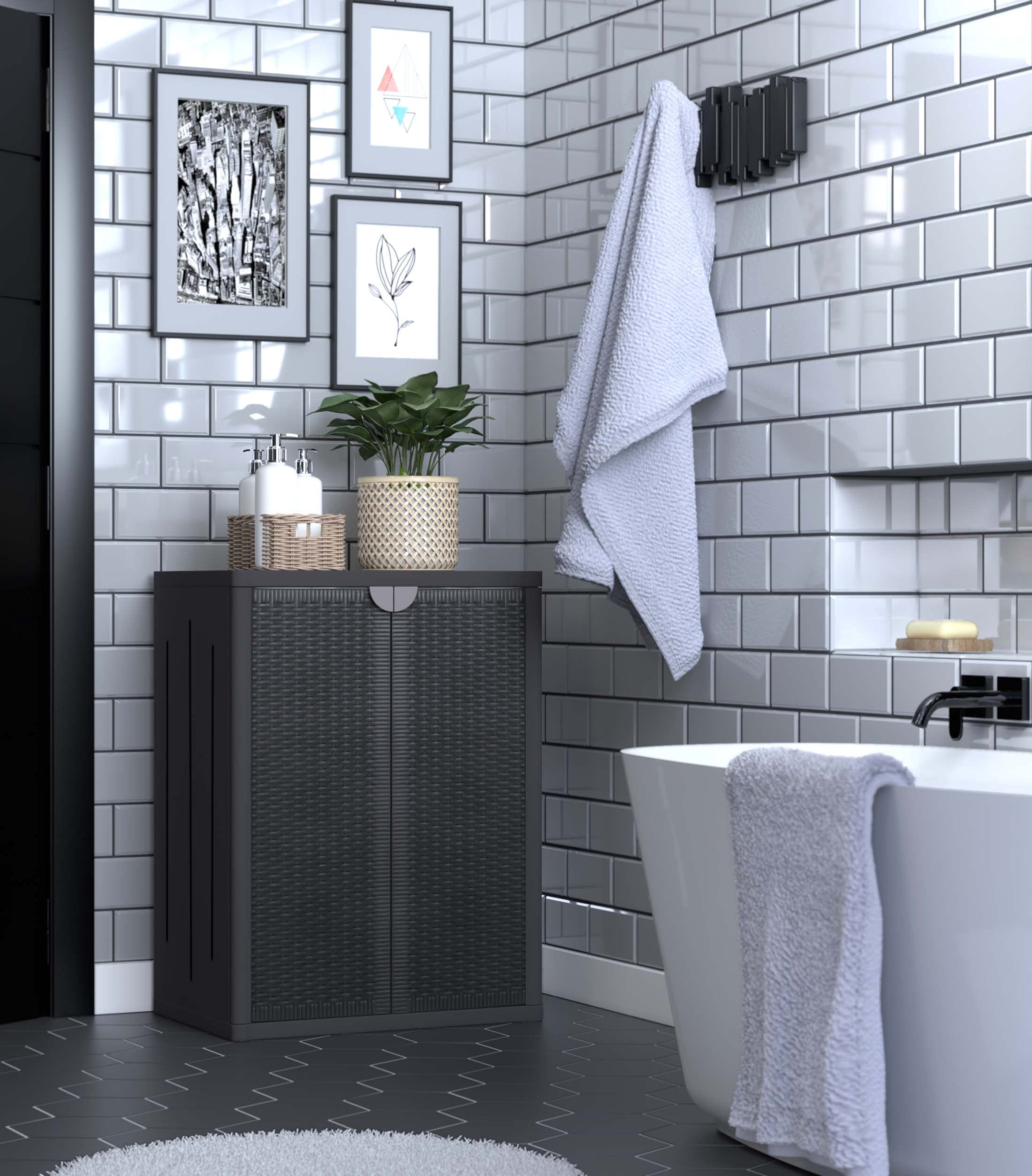 Home Rattan Low Cabinet, Black