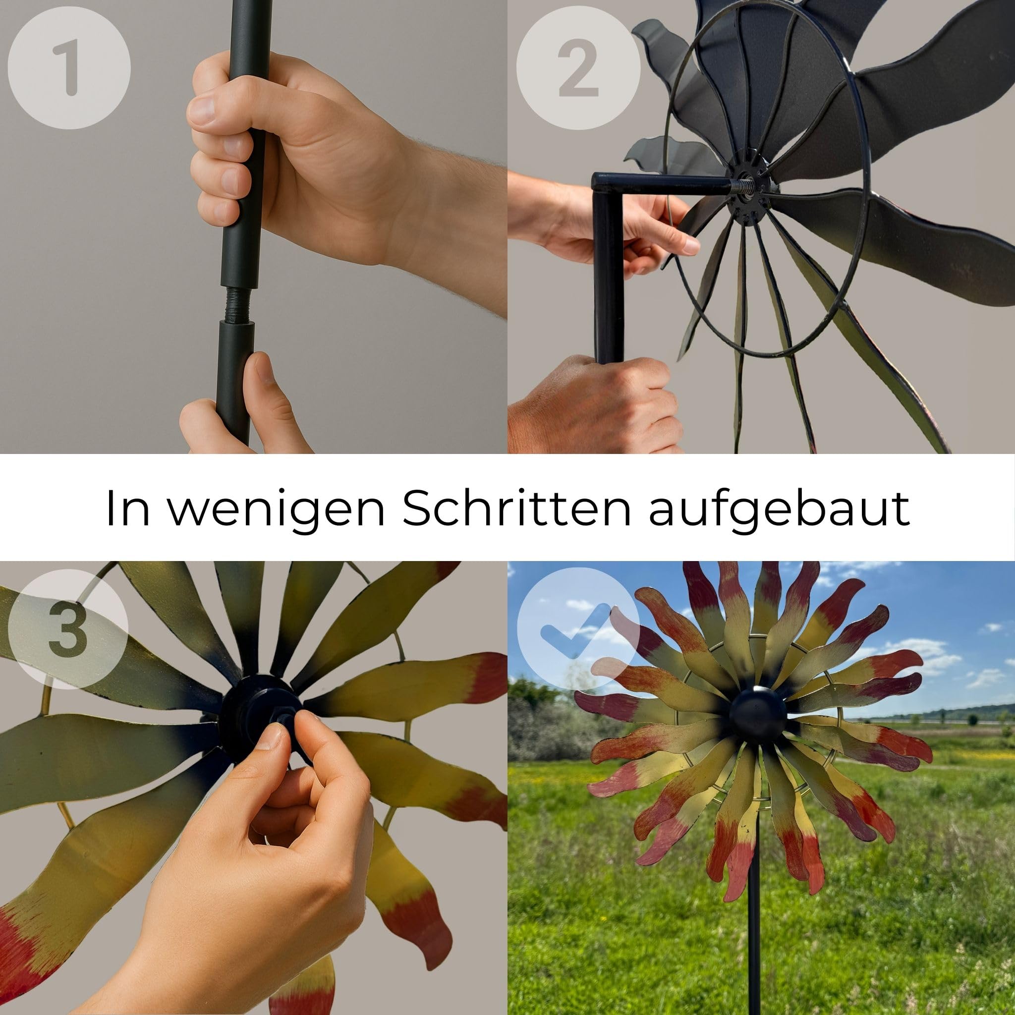 matches21 HOME & HOBBY Großes Windrad Metall 185 cm, wetterfeste Frühlings Garten-deko in Spiralform - Bunte Windmühle