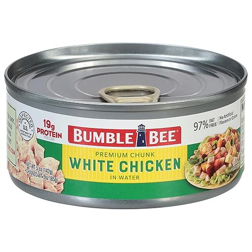 Bumble Bee Pollo blanco de primera calidad, trozo en agua, lata de 5 onzas, 0.46 oz de proteína por porción, sin gluten, apto para dieta cetogénica,