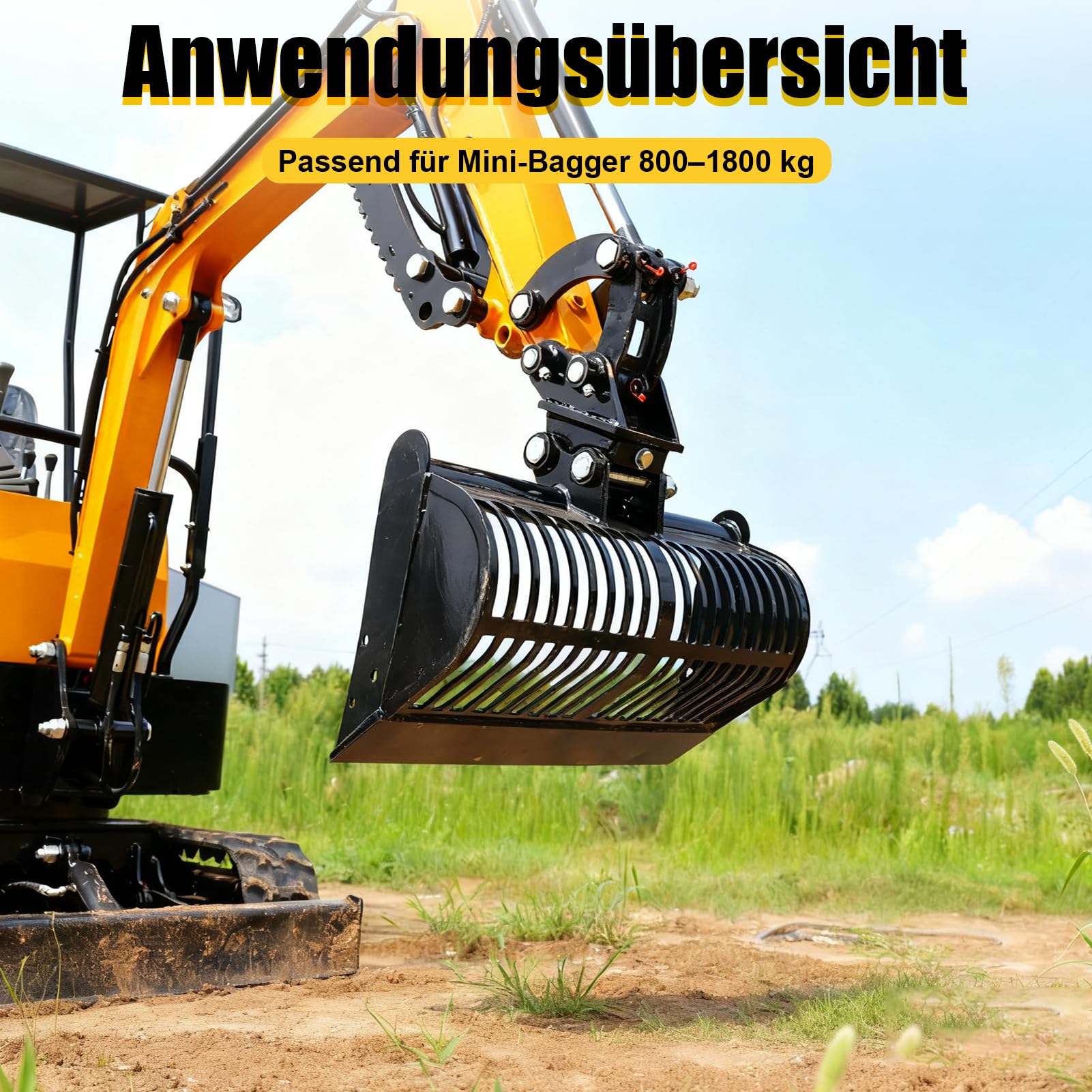 Siebschaufel Minibagger 60 cm, 800-1800 kg Sieblöffel | Manganstahl, 2,5 cm Sieböffnung, inklusive Pins, für Trennung von Erde, Sand, Steinen und grobem Material