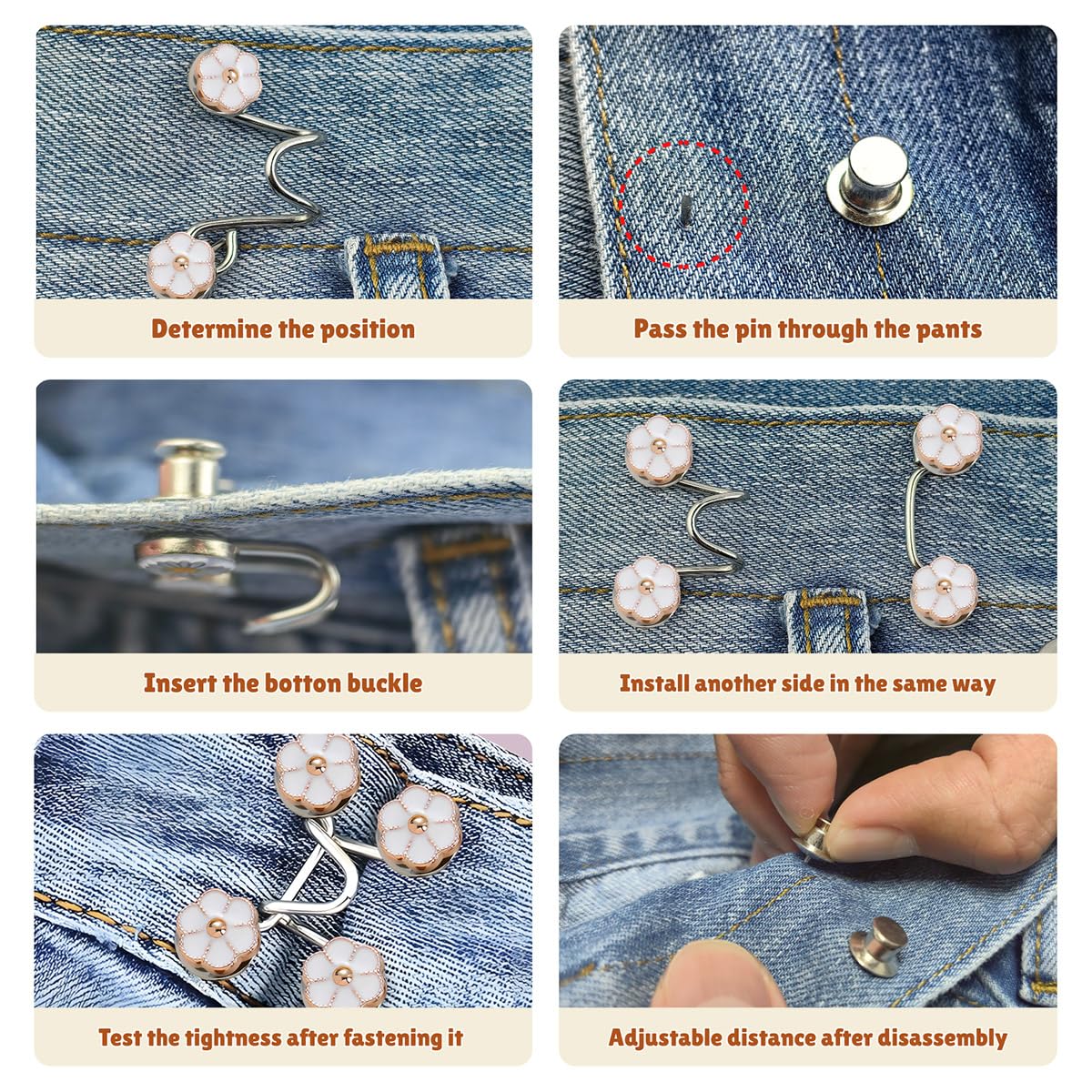 EAEDMY 144 tensores de cintura para jeans, ajustadores de botones ajustables para jeans sueltos o faldas, clips de pantalones para apretar la cintura, pasadores de botón para jeans, no requiere