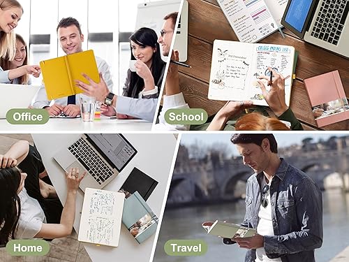 Miniatura 7 de EMSHOI Diario de puntos y viñetas, cuaderno de 320 páginas A5 con cuadrícula de puntos, papel grueso de 3.53 ozm, cuero de tapa dura, bolsillo