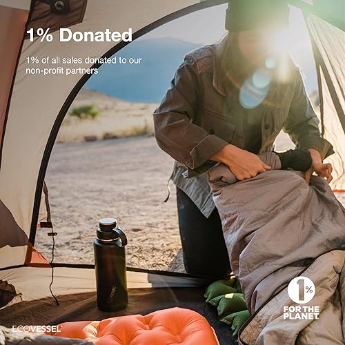 Miniatura 6 de EcoVessel Botella de agua de acero inoxidable con tapa doble aislada, botella de agua aislada con colador y parachoques de botella de silicona, taza