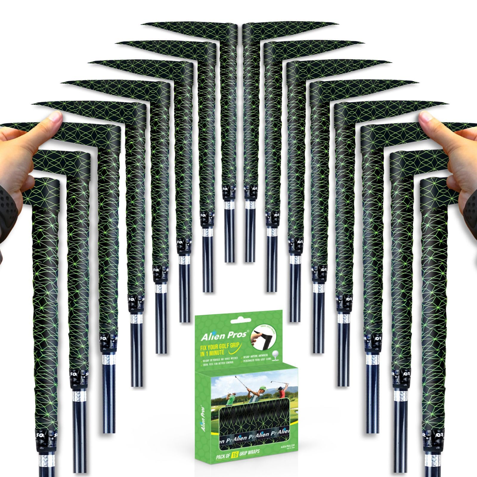 Alien Pros Cintas de Agarre para Palos de Golf, Pack de 3/6/12/24 Cintas Adhesivas Antideslizantes, Fáciles de Colocar en 1 Minuto