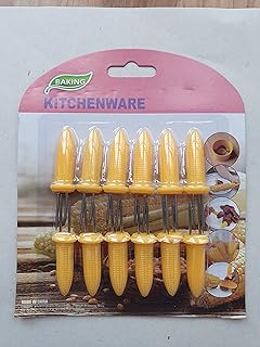 Corn Cob Forks, Pack of 12 Stainless Steel Fork on The Cob Skewers, Sweetcorn Forks BBQ Grill Food Prongs Skewers for Skewers Barbecue Tools Sold by Izeego., Yellow