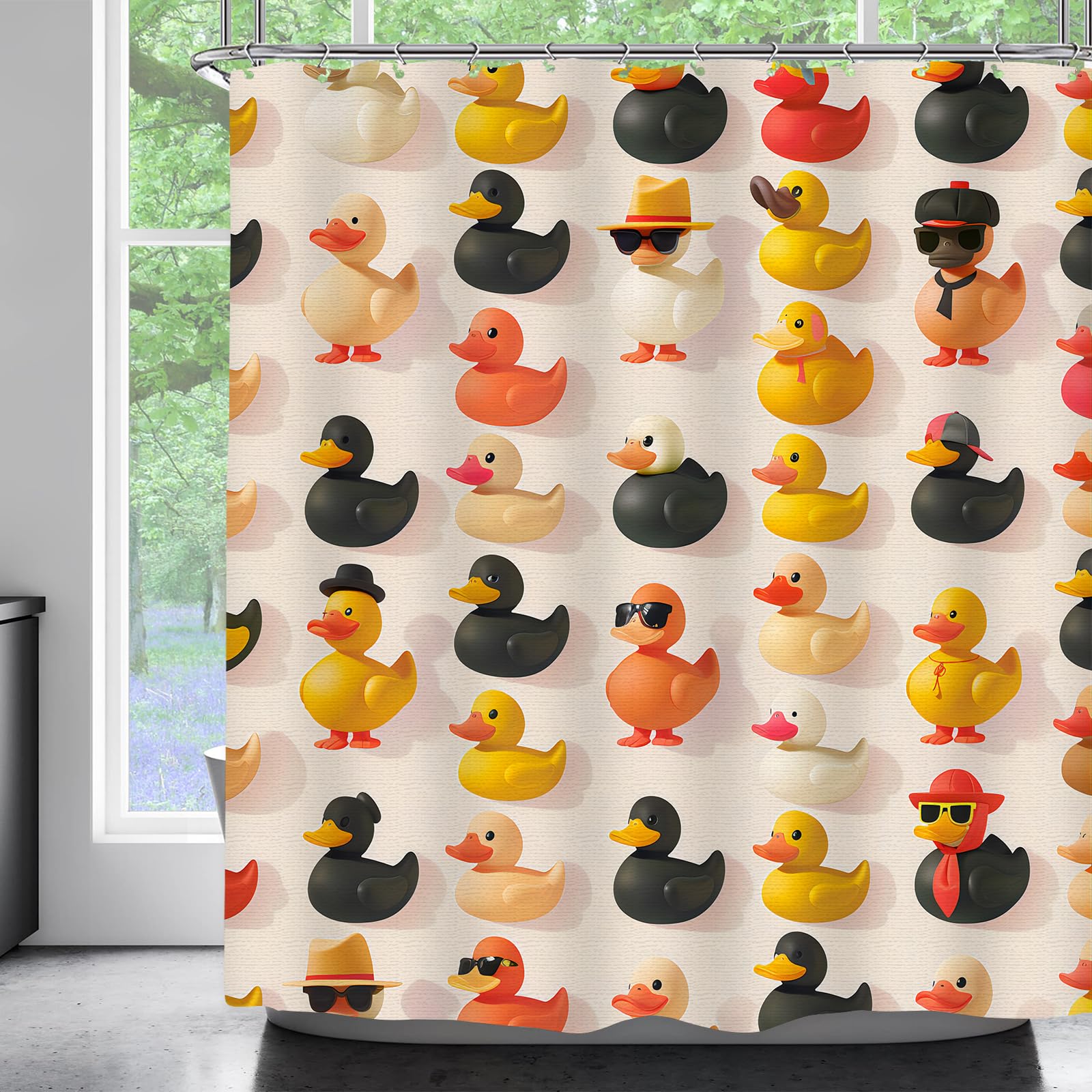 VODRM Cortina de ducha de pato de goma colorida, 183 x 183 cm, bonita decoración de baño con 12 ganchos, cortinas impermeables divertidas y divertidas, decoración rústica moderna para el hogar,