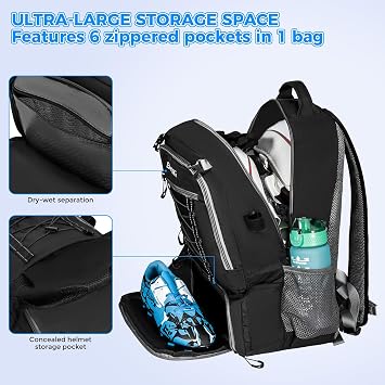 Lacrosse Bag, Lacrosse backpack with Stick Holder & Hidden Zipper Net - Features Separate Ventilated Shoe Compartment and Ample Storage for Helmets, Gloves, and Accessories - Fits Up to Size 13 Shoes