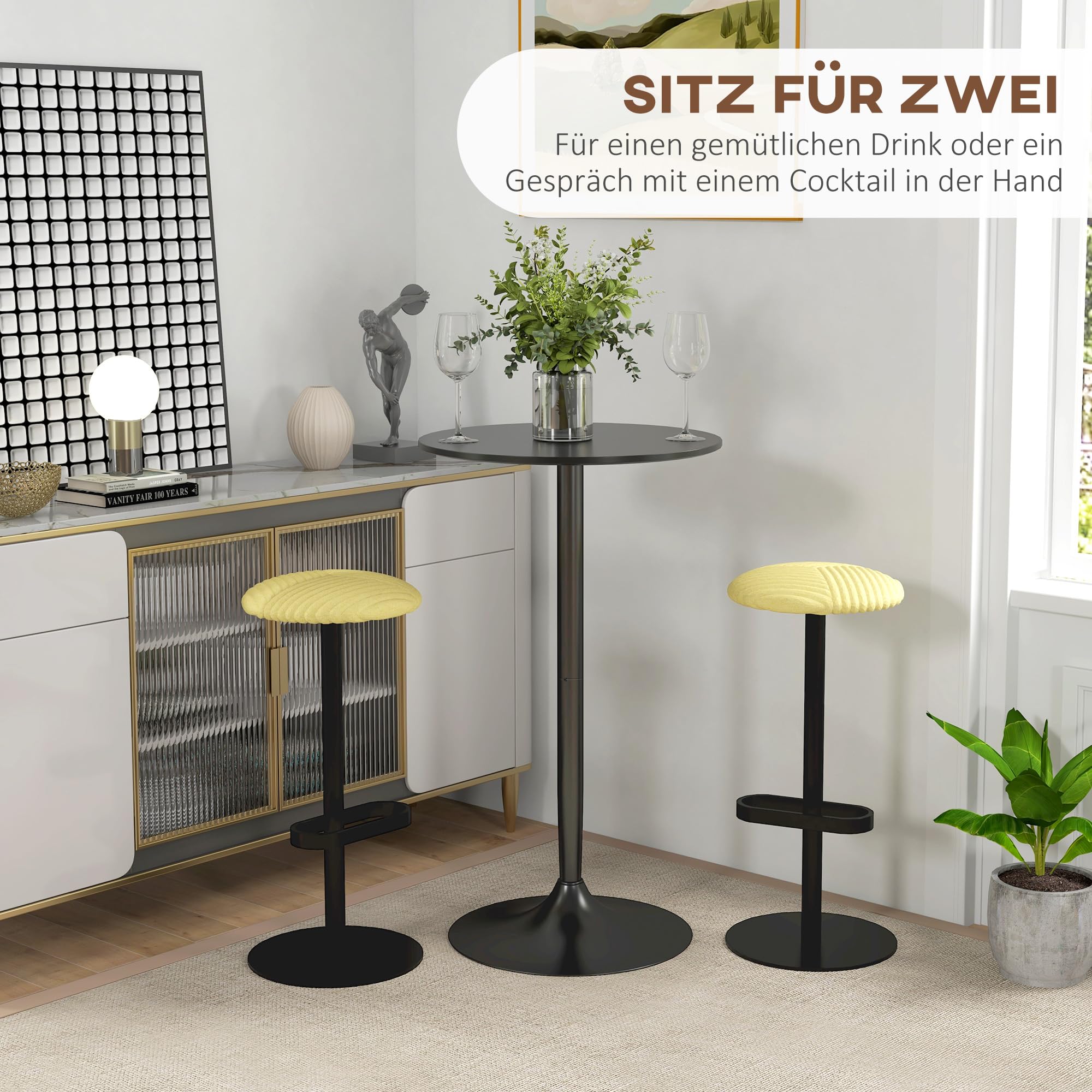HOMCOM Mesa de Bar Redonda, Mesa de Comedor, Ø60x102 cm, con Encimera Laminada y Marco de Acero, para 2 Personas, Moderna, para Casa, Cocina, Negro