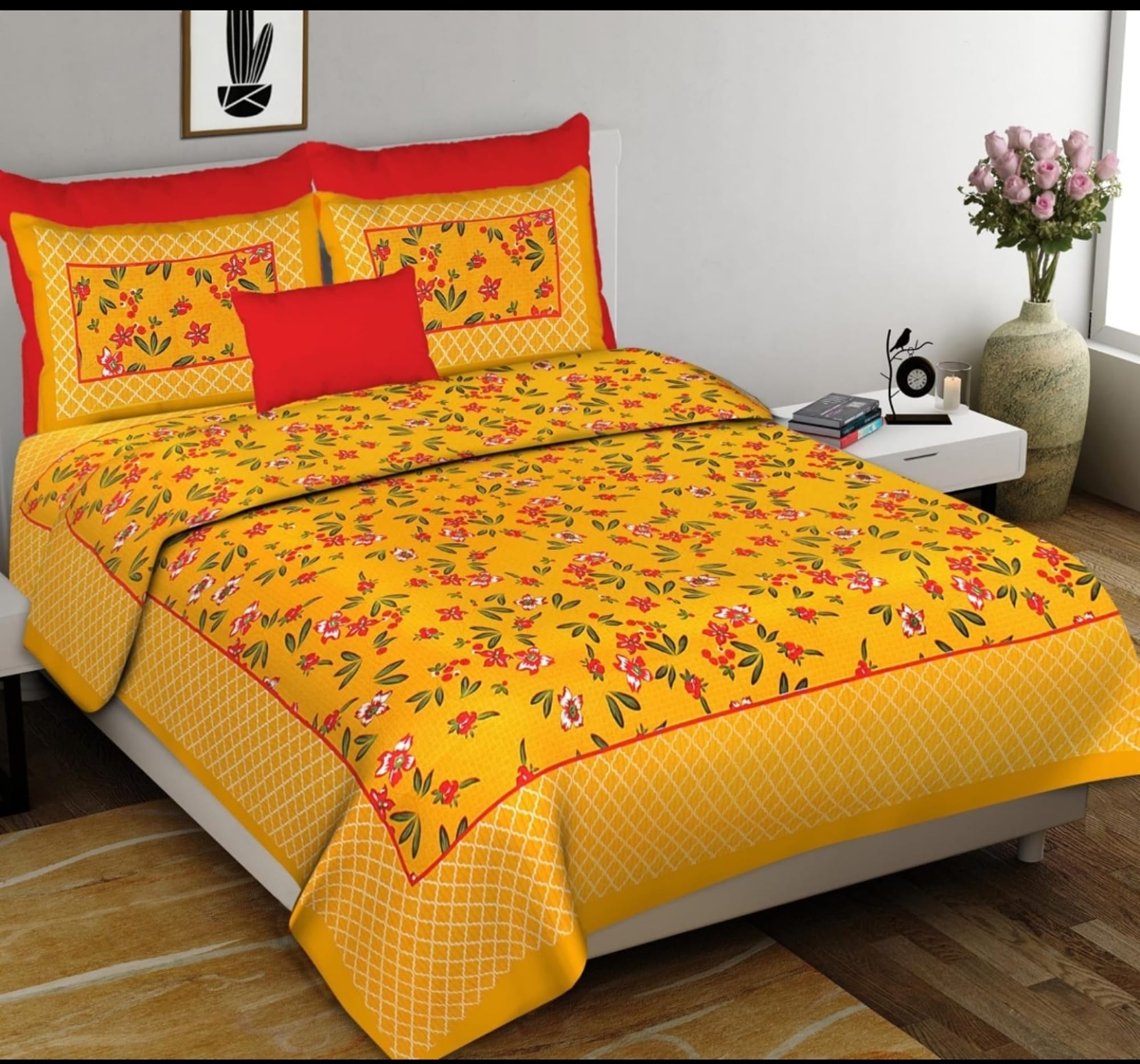 FABRIKO Cotton Comfort Rajasthani Jaipuri Traditional Floral Printed Double Size Double Bedsheet with 2 Pillow Covers (Multicolour, 90 x 100 inch) e10 (B0CLB3B5D9) Amazon Price History, Amazon Price Tracker