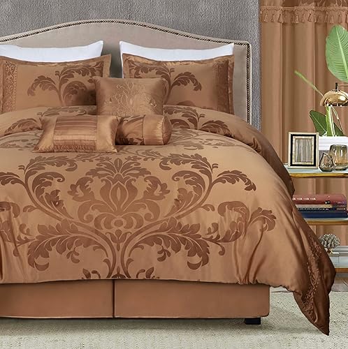 Miniatura 2 de Chezmoi Collection - Juego de edredón jacquard de diseño floral, set de 7 piezas (California King, color rosa lisérgicogris topo)