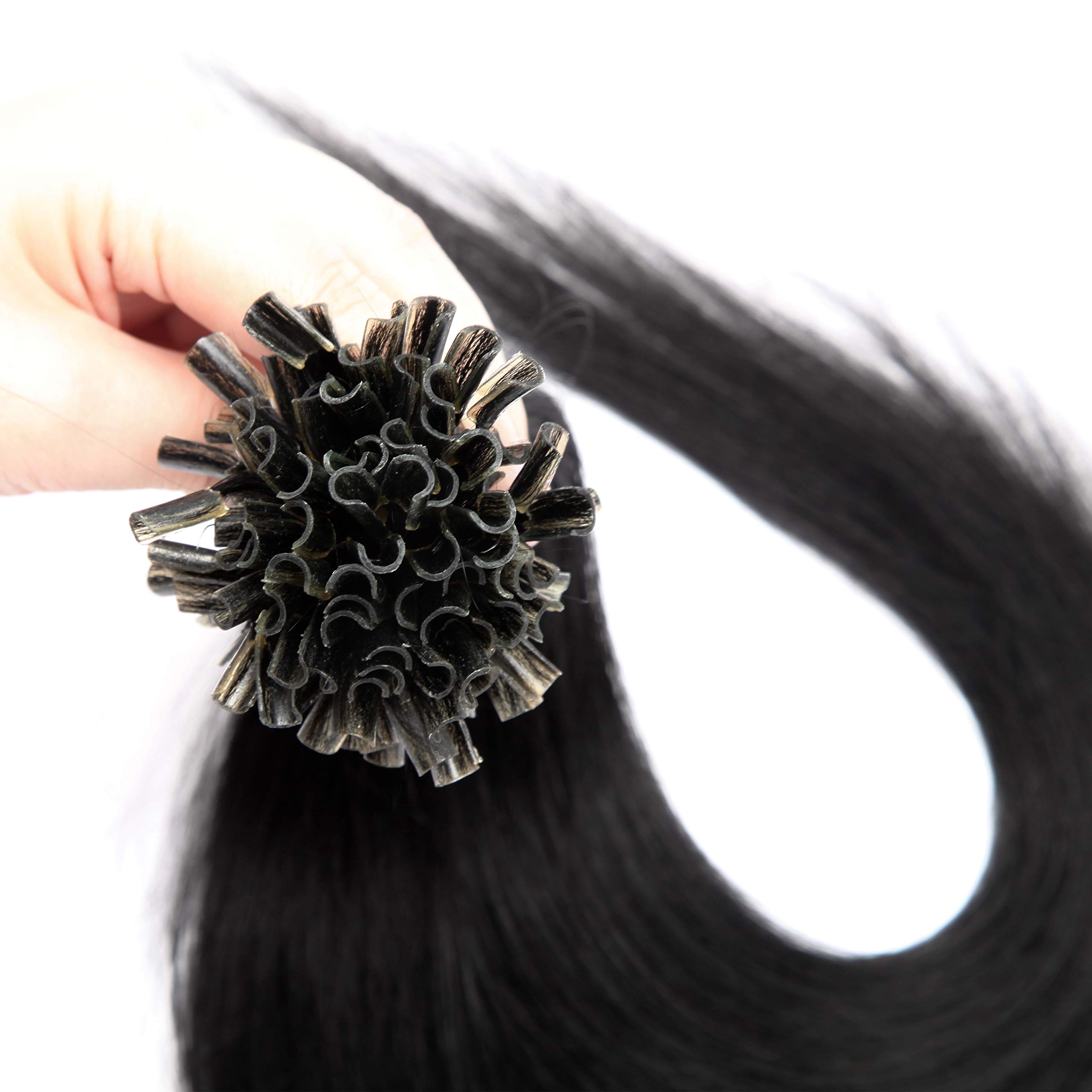 SEGO Extension Kératine Cheveux Naturel 0.5g/Mèche - Rajout Vrai Cheveux Humain Lisse Droit Pose à Chaud - Remy Human Hair Pre Bonded Nail Tip U-tip - 55 cm 1B#Noir Normal [0.5g *200 Mèche]