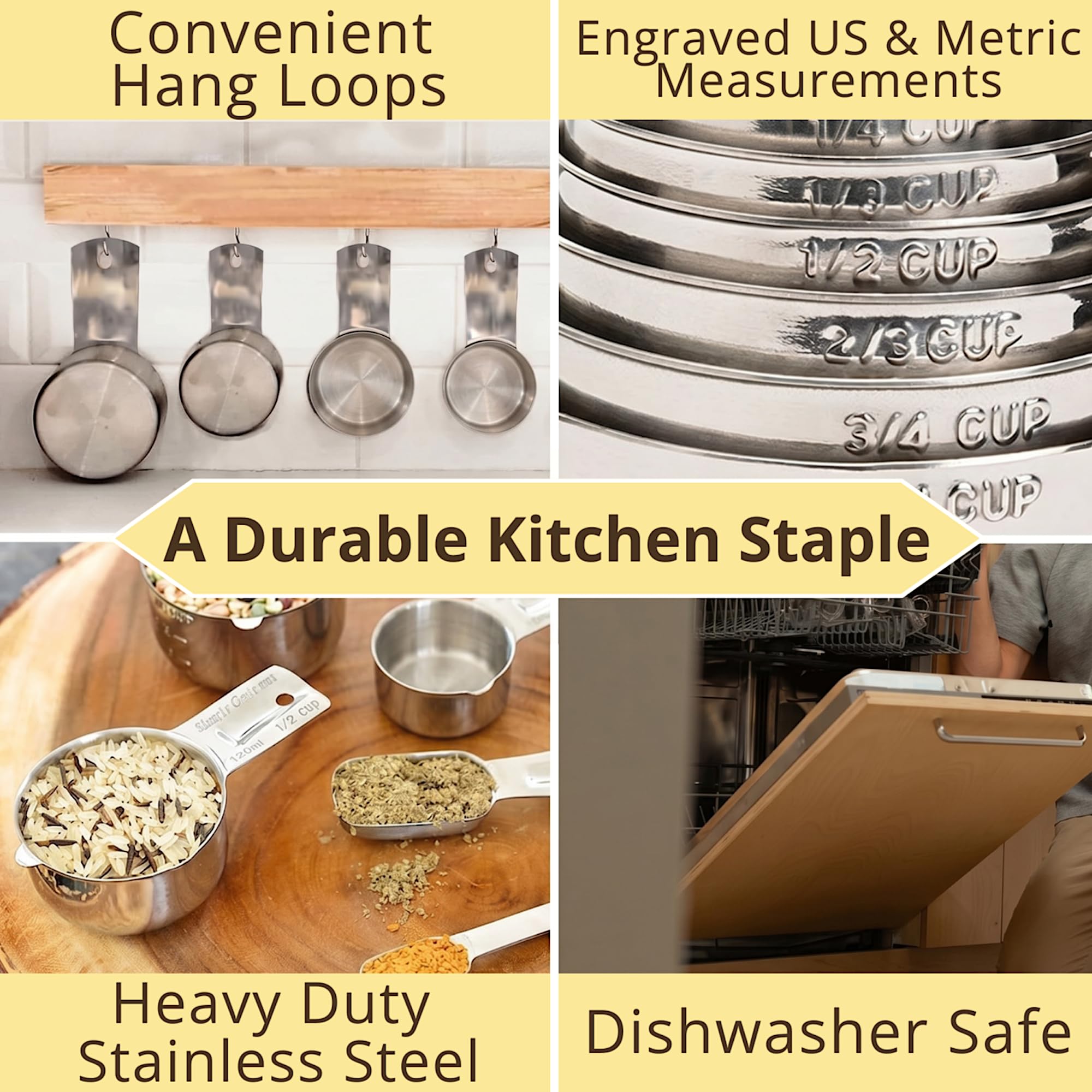 Simply Gourmet Measuring Cups and Spoons Designed to Last a Lifetime. Attractive and Durable 12 Piece Measuring Cup Set Includes 6 Stainless Steel Measuring Cups and 6 Stainless Steel Spoons by Simply Gourmet