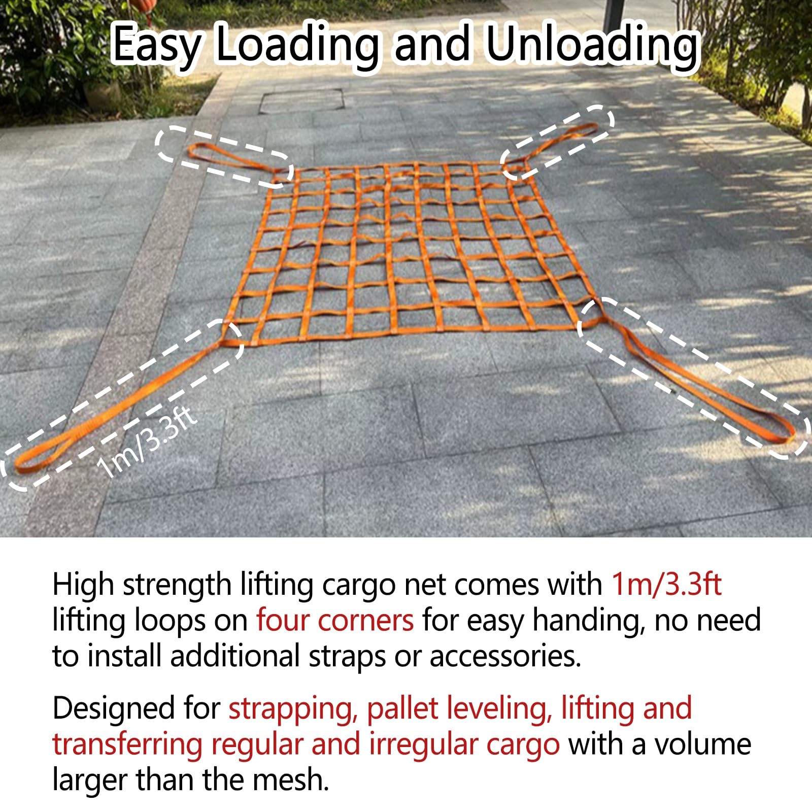 Redes de elevación, Red de Carga de Alta Resistencia para elevación y Remolque, Red de elevación de Seguridad Tipo Eslinga, Capacidad de Carga de 2000 kg, 2x2 m (6,56x6,56 pies) pa