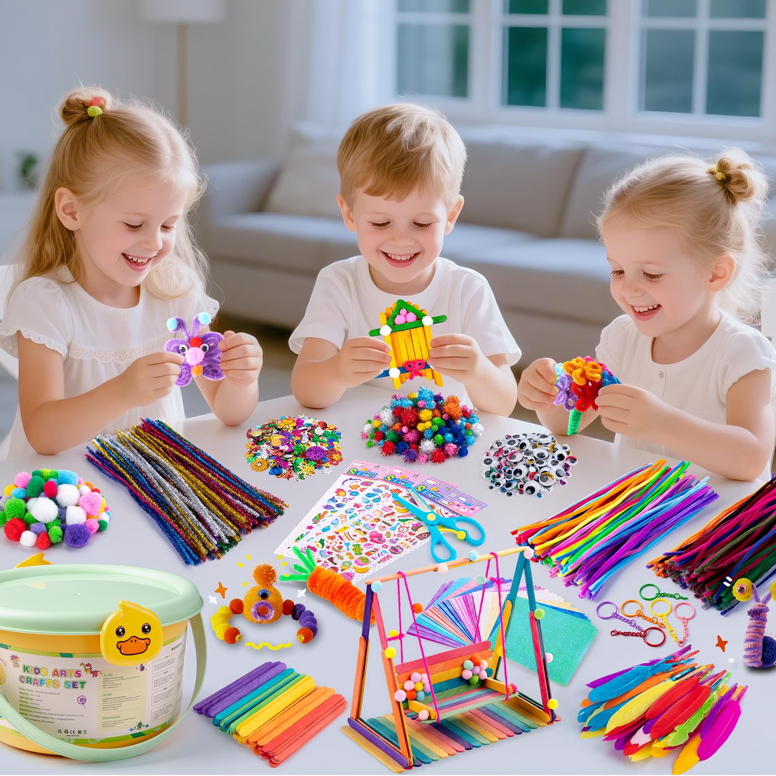 Sundaymot 5000 Caja Manualidades Niños, DIY Art Supplies Kit de Manualidades con Pipe Cleaners, Pompoms, Wiggle Eyes y Craft Sticks Colores, Creativo Regalo Kit Manualidades Juego para Niñas 3+ Años
