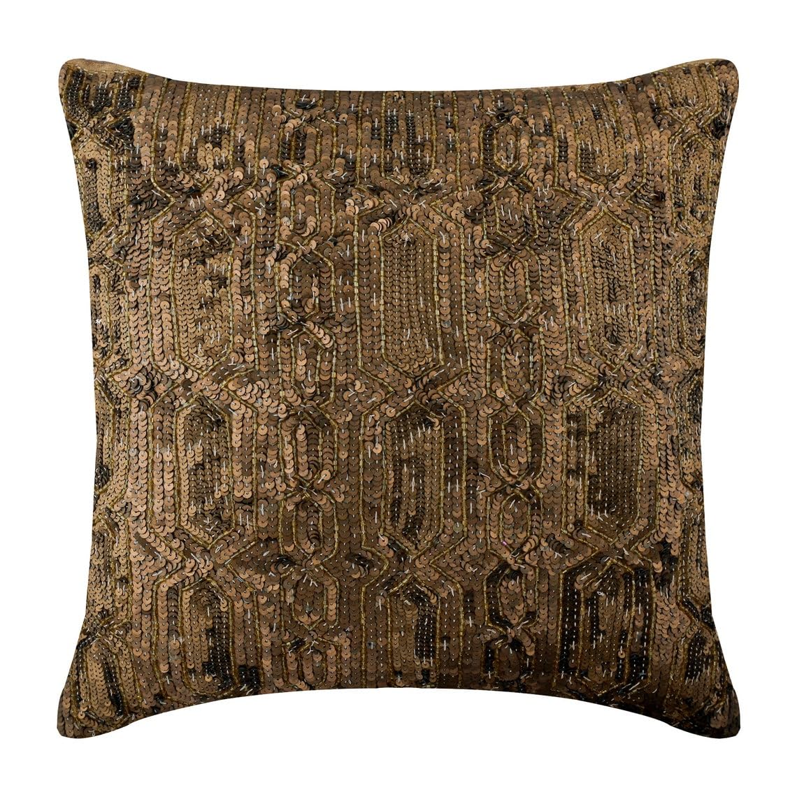 The HomeCentric Gold Euro Cushion Cover, 65x65 cm (26x26 inch), Sequins Lattice Trellis Antique Glitter Euro Cushion Shams, Silk Euro Cushion Shams, Geometric Modern Euro - Gold Old Times — image 1
