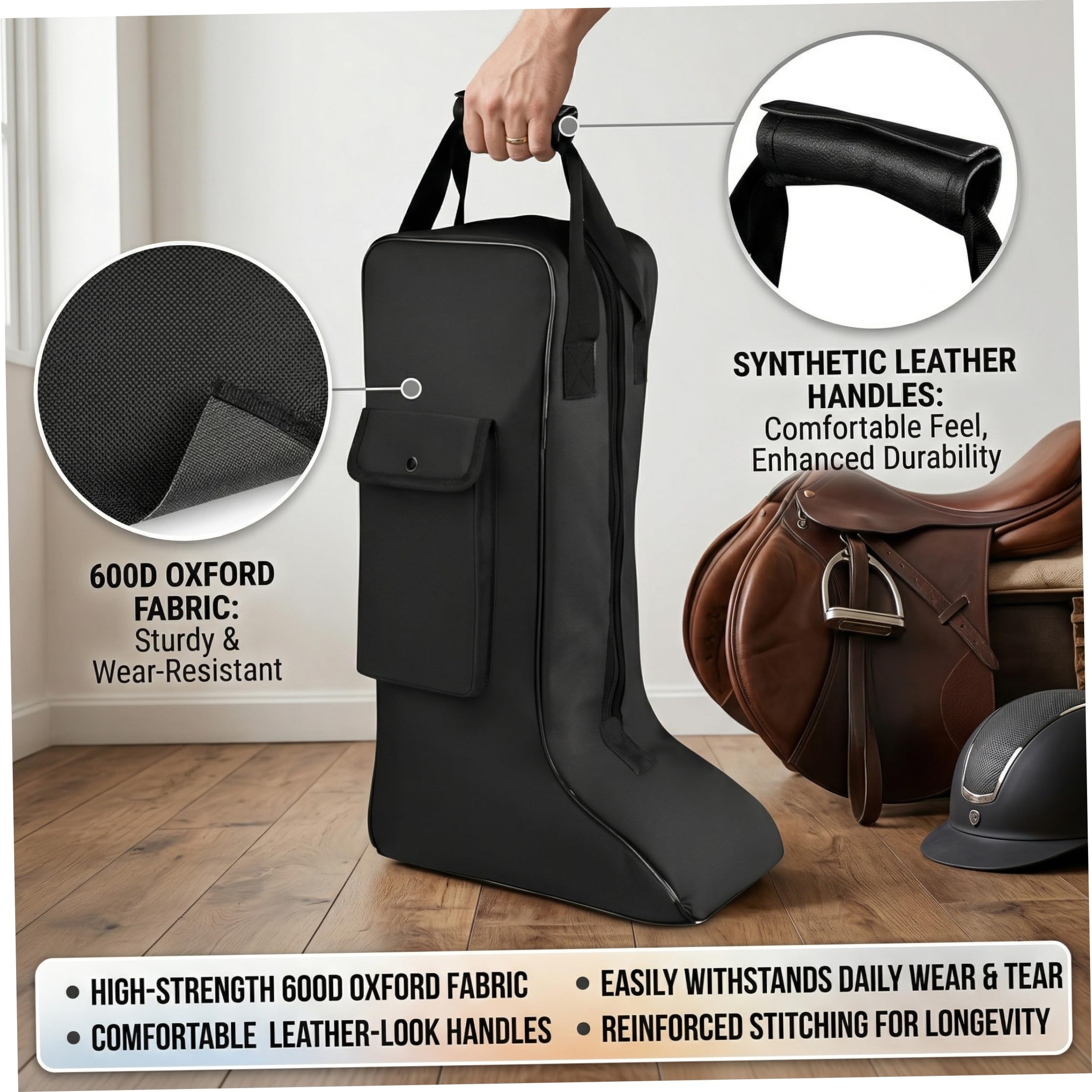 Bolsa para Botas, Bolsa de Almacenamiento para Botas de Montar para Viajes y Almacenamiento, Material para Montar a Caballo con Bolsillo Lateral, Vaquero Protector para Equipo Ecuestre.