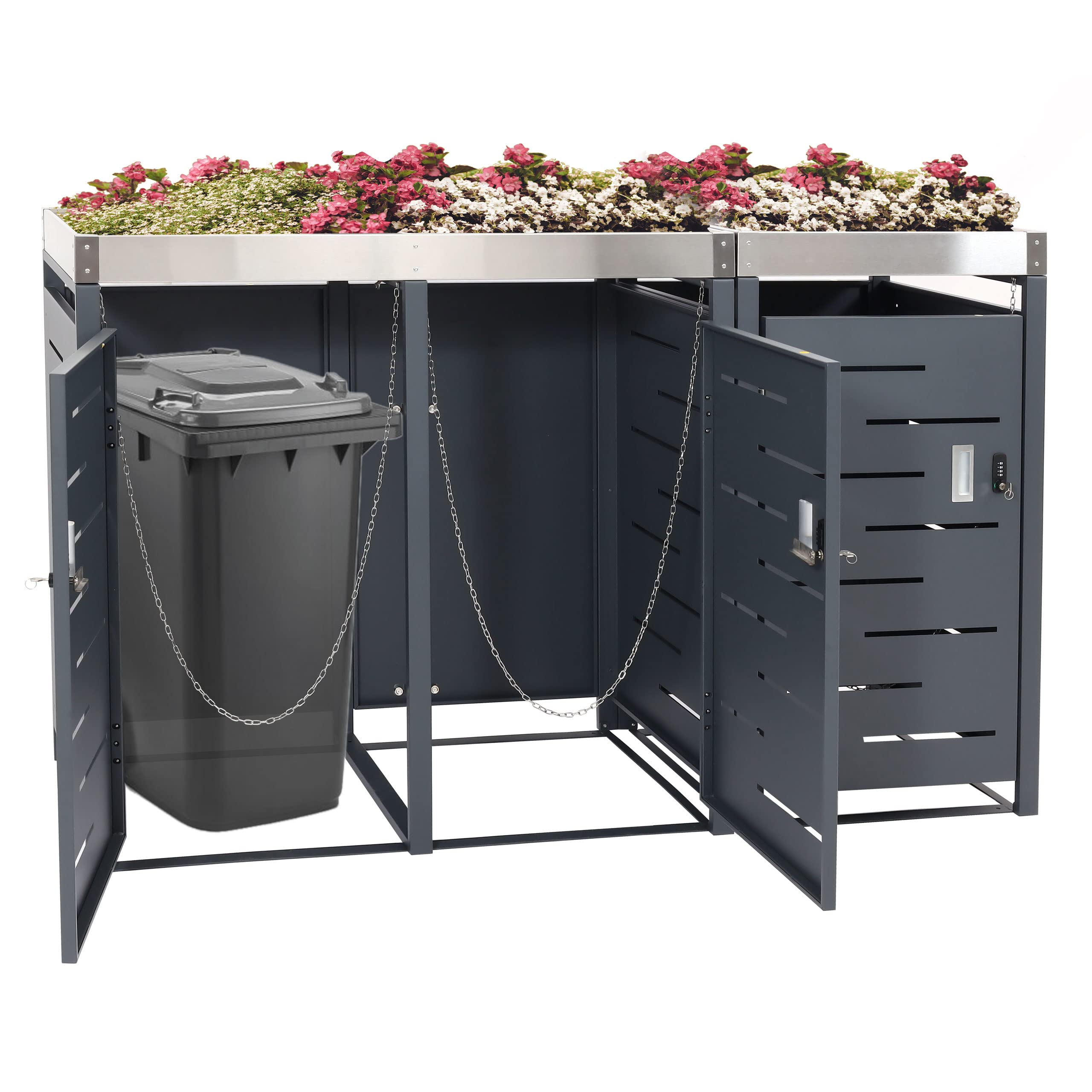 Habillage pour 3 poubelles HWC-H40b 63kg 110x175x62cm Extensible