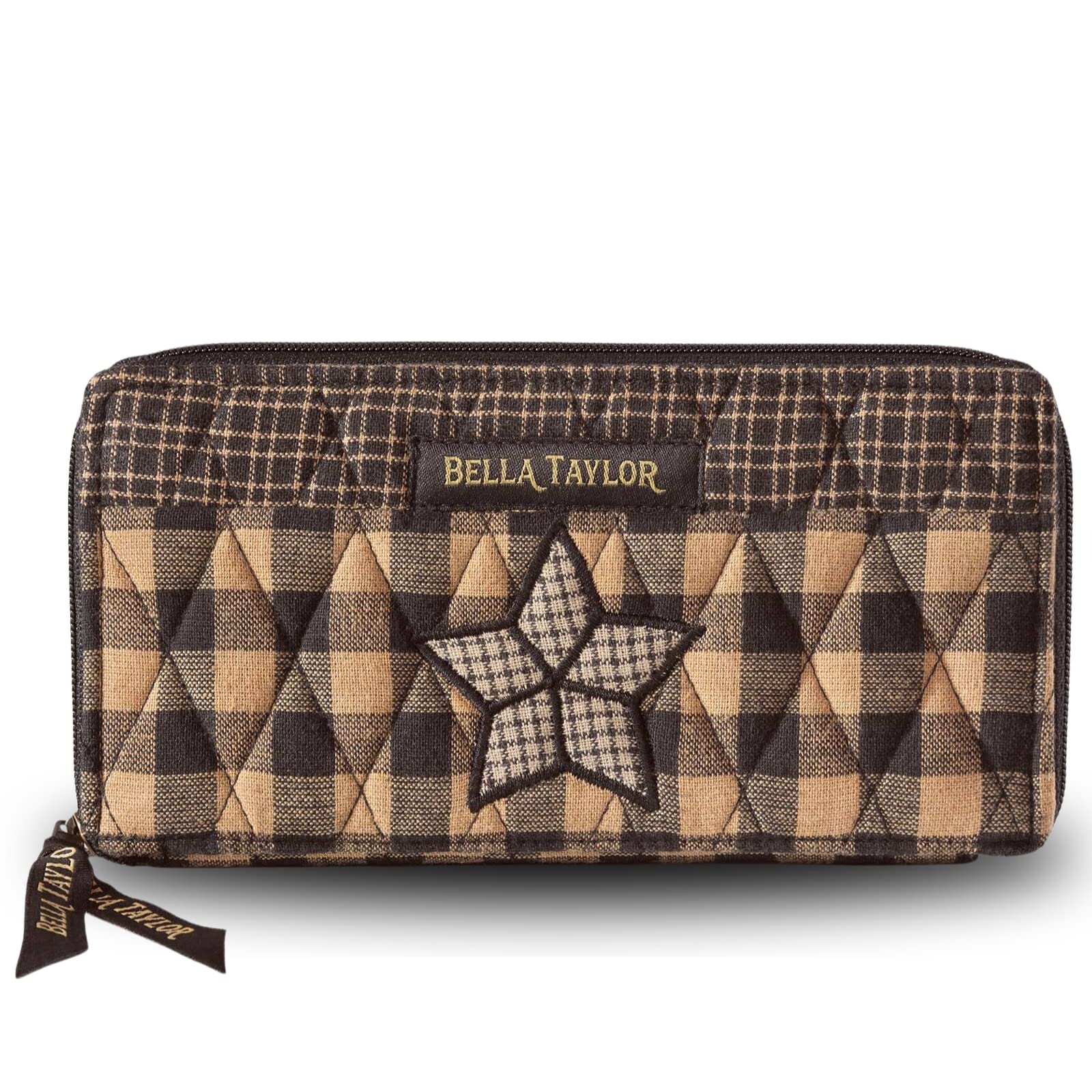 Bella Taylor Slim Card Wallet for Women | Quilted Cotton Fabric Zip Around Credit Card Wallet with RFID Protection | Farmhouse Star