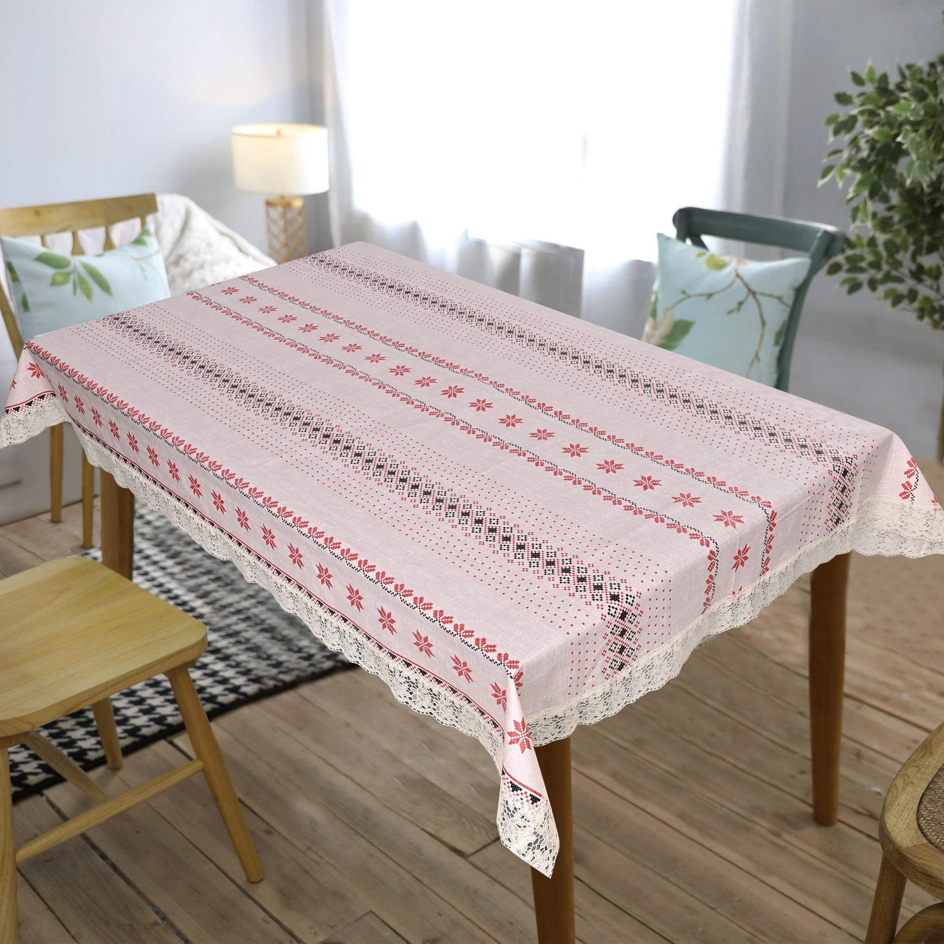 OrientalWeavers Melody PVC Tea Center Table Cover, 40" X 60", 4 Seater Rectangle Shape Table Cover with White Side Trim Lace