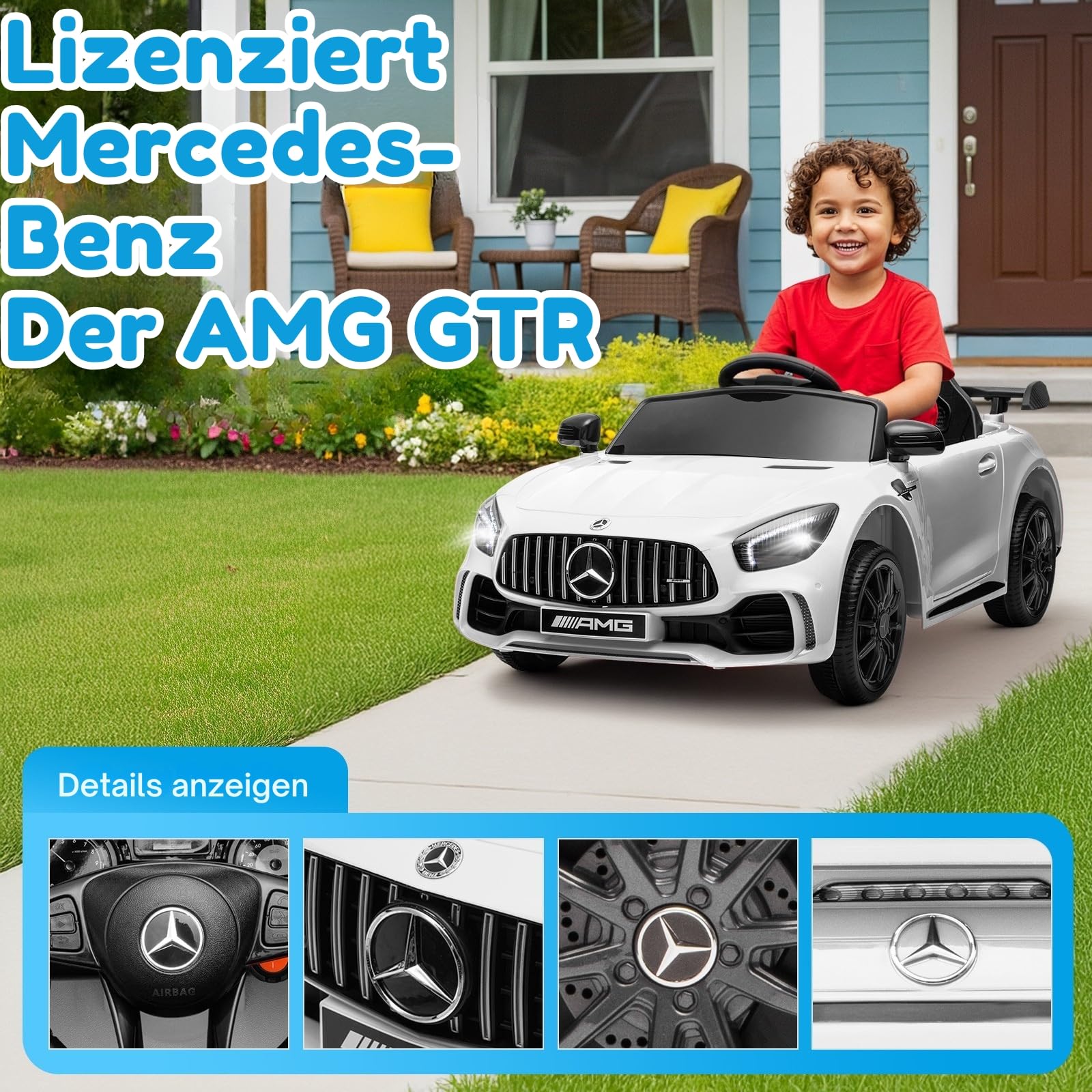 LALAHO Kinder Elektroauto 12V Kinderauto mit 2,4 GHz Fernbedienung Weiß | Elektrofahrzeug 2-türig mit MP3, Hupe, LED-Leuchten