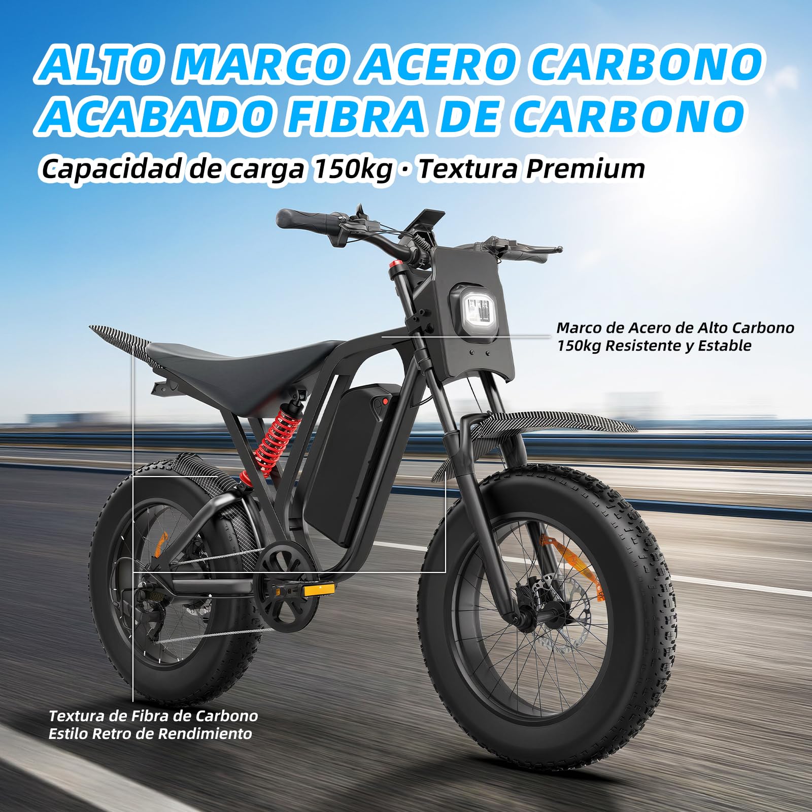 R700 Bicicletta Elettrica da Trekking per Donna Uomo, 20 x 4" Grassi Pneumatici Ebike Con 52V 25Ah Batteria Rimovibile, Motore da 250 W, 80KM Autonomia, con Cambio a 7 Marce, per Adulti