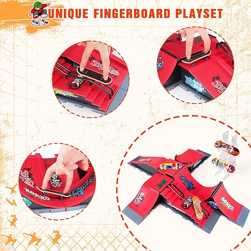 Miniatura 5 de MOMSIV Mini Finger Toy Skateboard Park Ramp Kit Diapasón Half Pipe Ultimate Parks Training Props Accesorios para niños y adultos 6 en 1