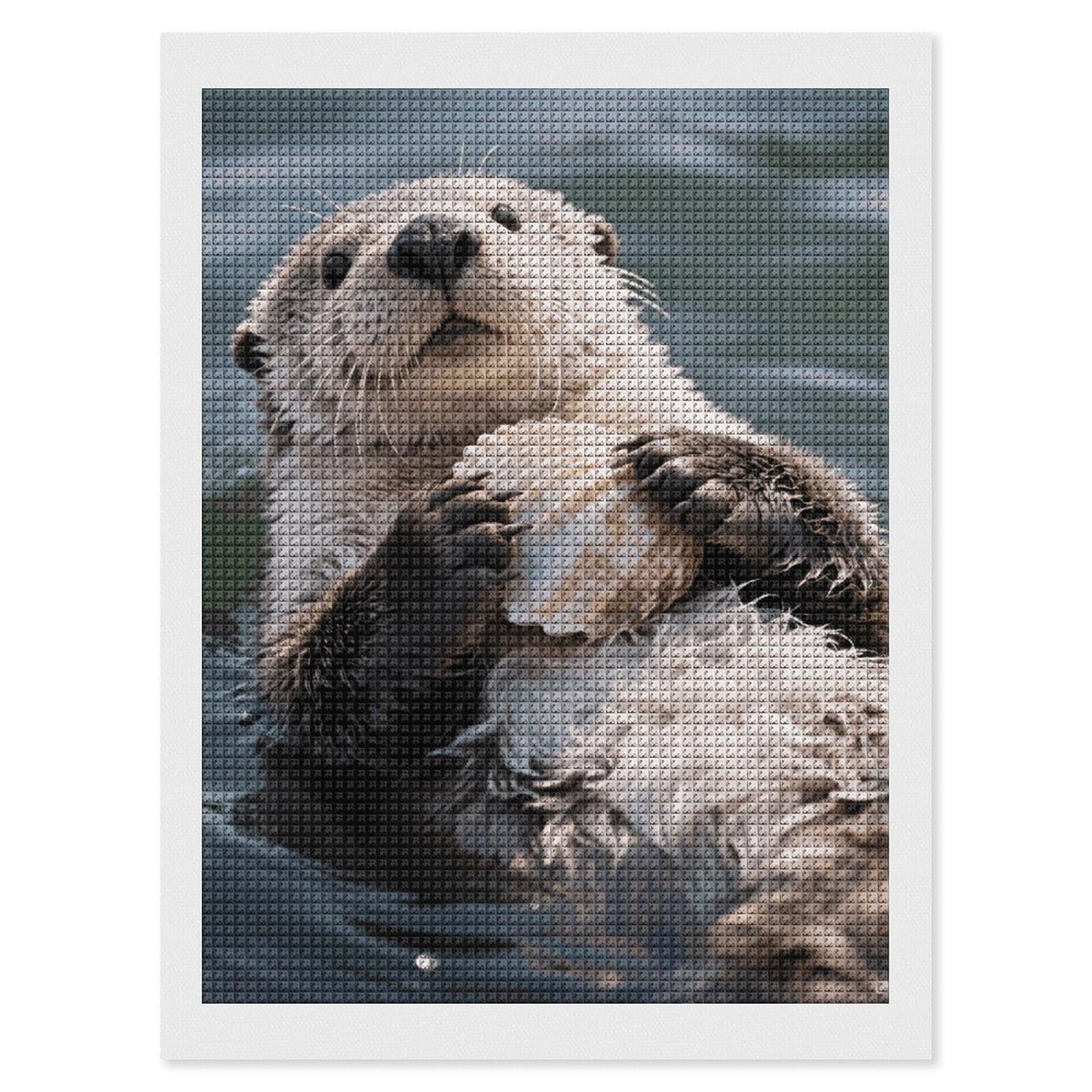 FodPand Sea Otter 5D Diamond Painting Kits for Adults Beginners Full Drill Square Diamond Dots Pictures Gem Art Supplies for Home Wall Room Decoration DIY Craft Set Gift 12x16
