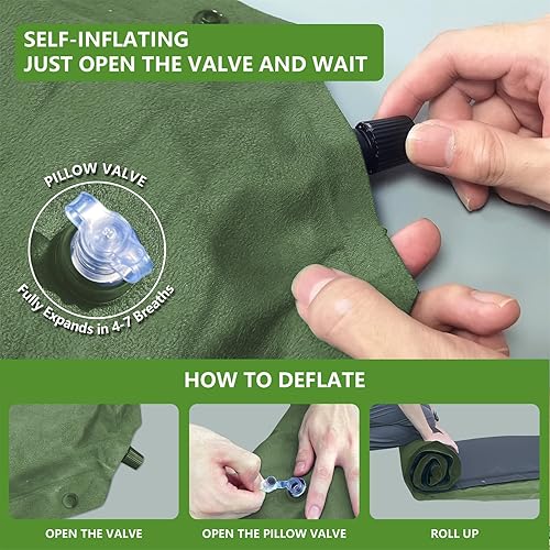 Miniatura 5 de WILD FUN Colchoneta de dormir doble, colchón de campamento de 2 pulgadas para 2 personas con almohada, almohadilla de campamento autoinflable con