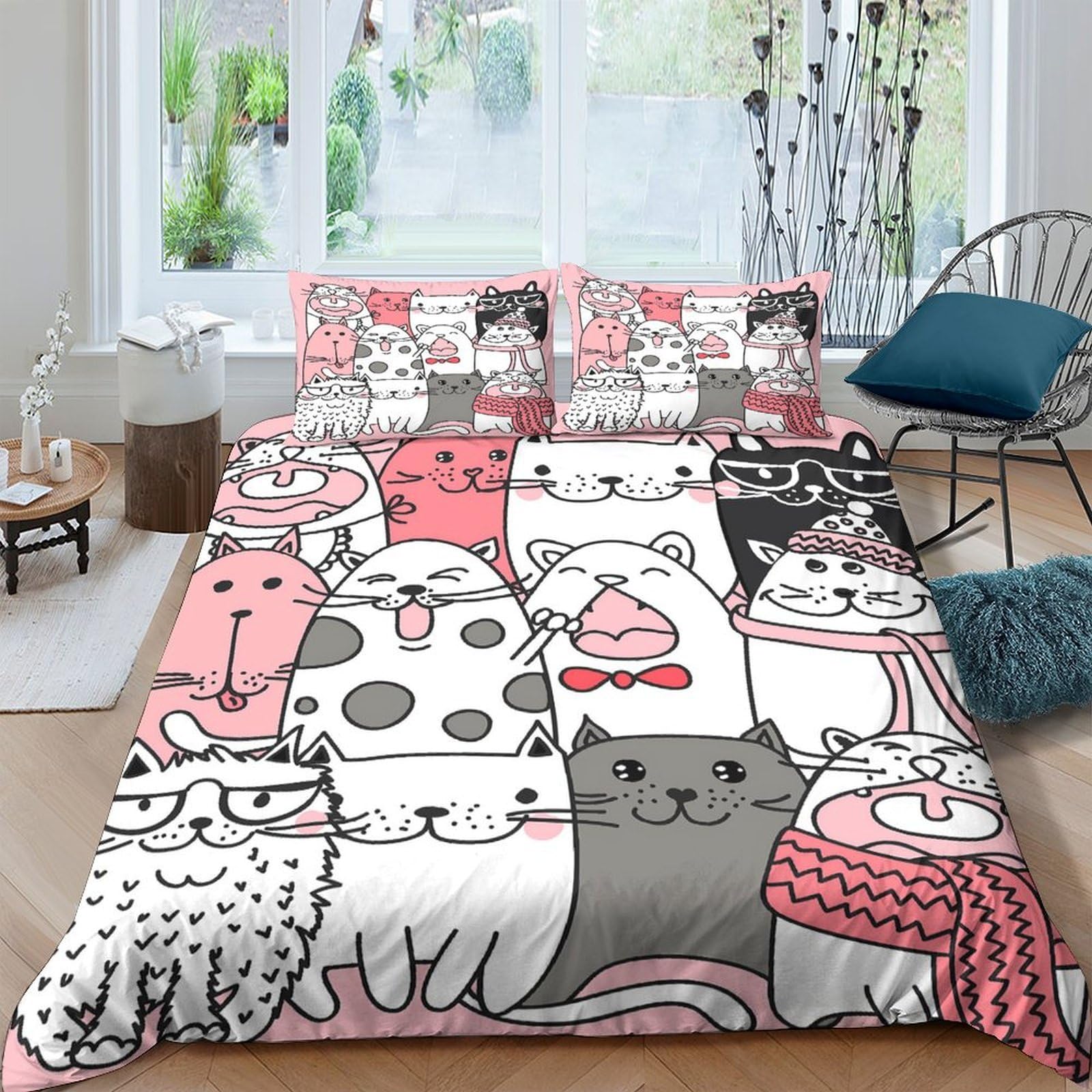 Ctjqhvkz Style-9 3D Printed Cartoon Cat Fitted Sheet Microfiber Soft Pink Grey Animal Mattress Cover For Bedroom Guestroom Home Decor Single（135X200cm）