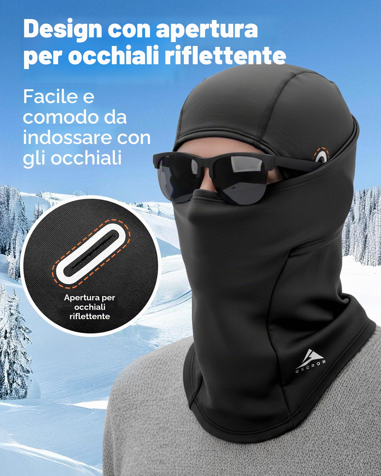 GXCROR Passamontagna Balaclava - Maschera da sci a doppio strato, antivento e caldo per inverno, moto, sci, unisex