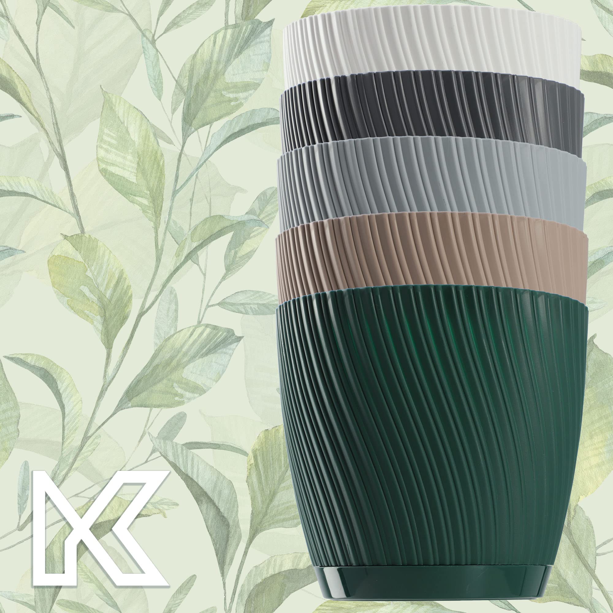 KADAX Maceta con plato, maceta en forma de onda tridimensional, maceta de plástico, maceta decorativa para flores, cactus y hierbas (15 cm, verde)