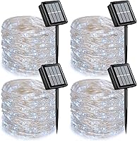 Vista 17 de QITONG - Luces solares azules de Navidad, 4 paquetes de 33 pies, 100 LED de hadas impermeables para exteriores, 8 modos, luces mini parpadeantes