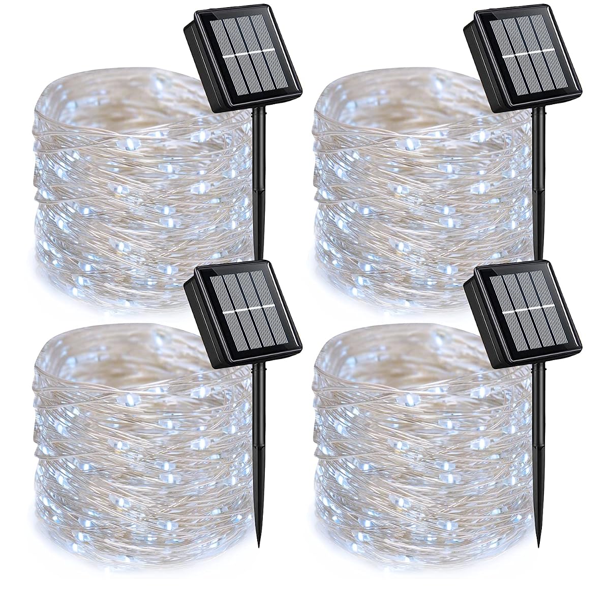 Qitong 4 Pack White Solar Christmas Lights, 33Ft 100 Led Waterproof Fairy