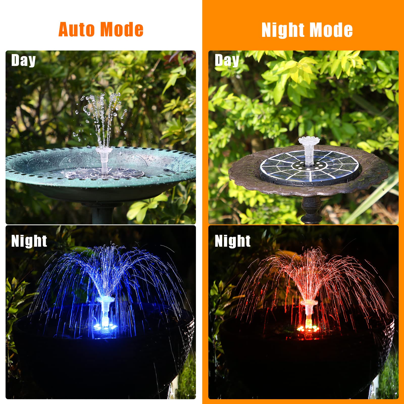 AISITIN Fuente Solar Jardin Exterior 3,5W LED con Soporte Ajustable, Fuente Solar Flotante con Batería Recargable, Diferentes Boquillas y Luz Multicolor para Piscina, Estanque Jardin, DIY