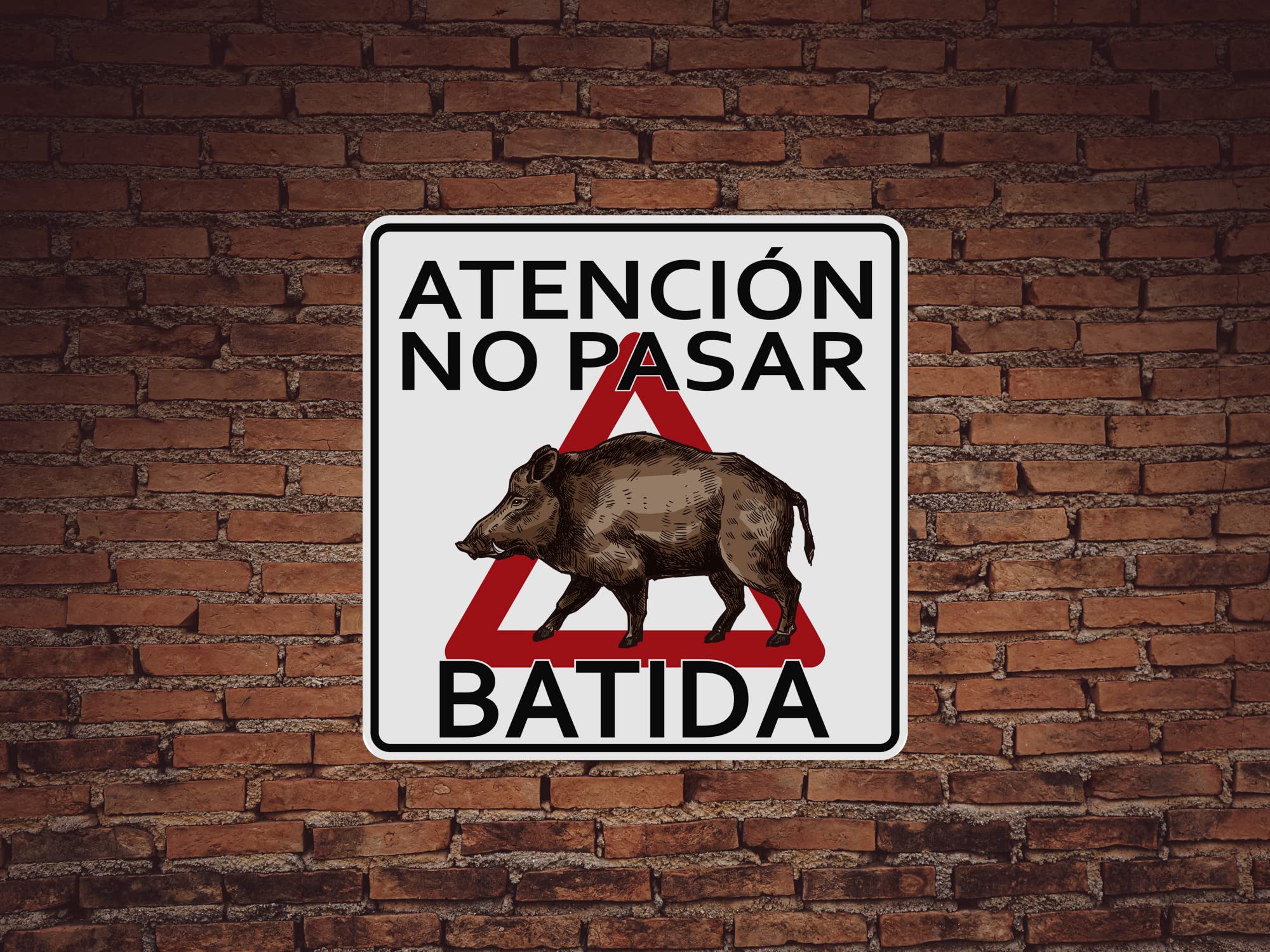 Oedim Pack 2 Señales de Atencion No Pasar Batida Jabalí | 40x40cm | Finca Privada, Coto Privado, Caza Activa | Señaletica en Material Aluminio Blanco Resistente de 3mm | Duradera y Económica