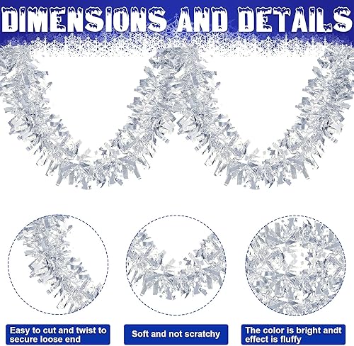 Miniatura 3 de Dingion Guirnalda de oropel de Navidad de 57.6 pies, decoración de árbol de Navidad, guirnalda de oropel con purpurina, guirnalda metálica para