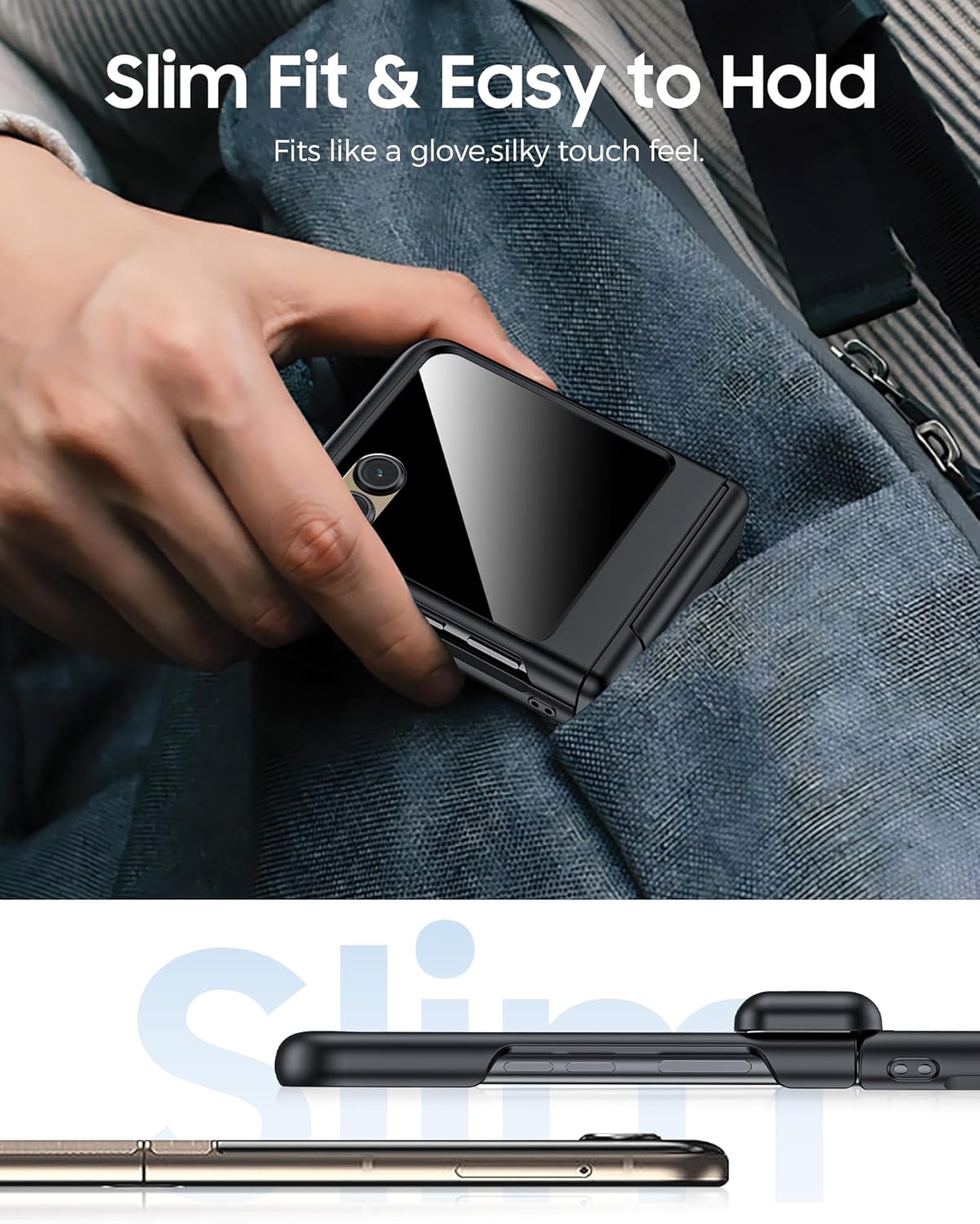 Spugan for Motorola Razr 2025/2024 Case,[Built-in Screen Protector] [Hinge Protection] Slim Matte PC Rugged Durable Shockproof Cover for Razr 2025/2024 with Stand, Black-Privacy