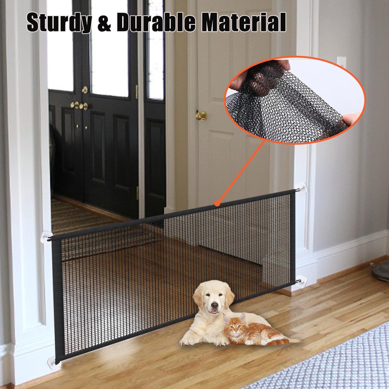 Stair Gates for Dogs Portable 127x78cm Puppy Gates Indoor No Drilling Mesh Baby Gate for The House Doorway Pet Safety Gate - Image 4