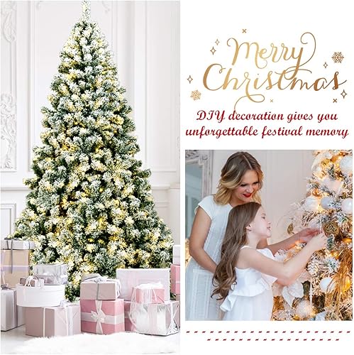 Miniatura 6 de COSTWAY Árbol de Navidad artificial con bisagras de alta calidad preiluminado de 7.5 pies con 550 luces