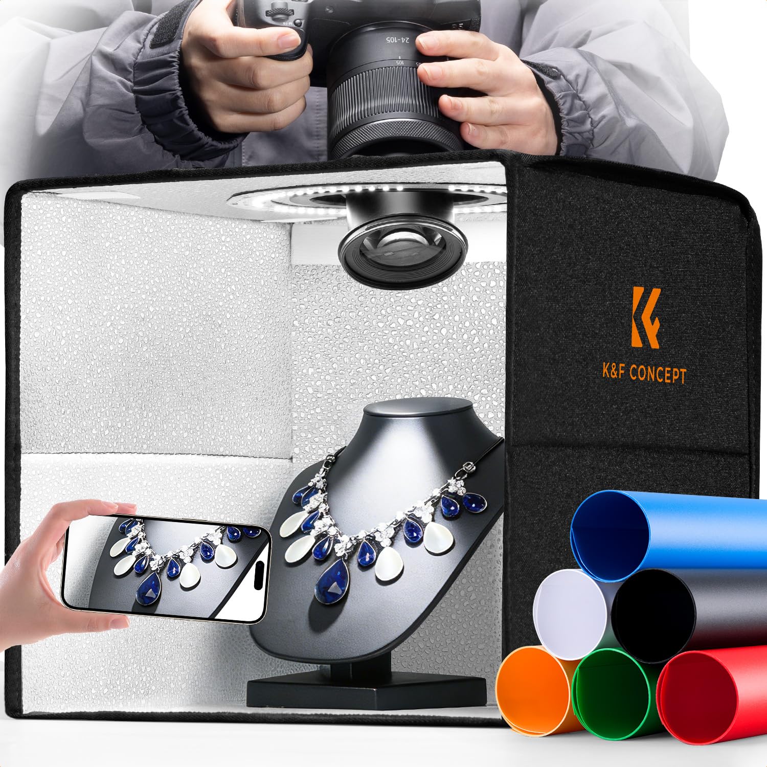 K&F CONCEPT 撮影ボックス 30cm ミニスタジオドームスタジオ 在宅撮影 撮影ブース 折り畳み式 LED照明 フィギュア ジュエリー 小物撮り 撮影box 輝度と色温度調整可能 持ち運び便利