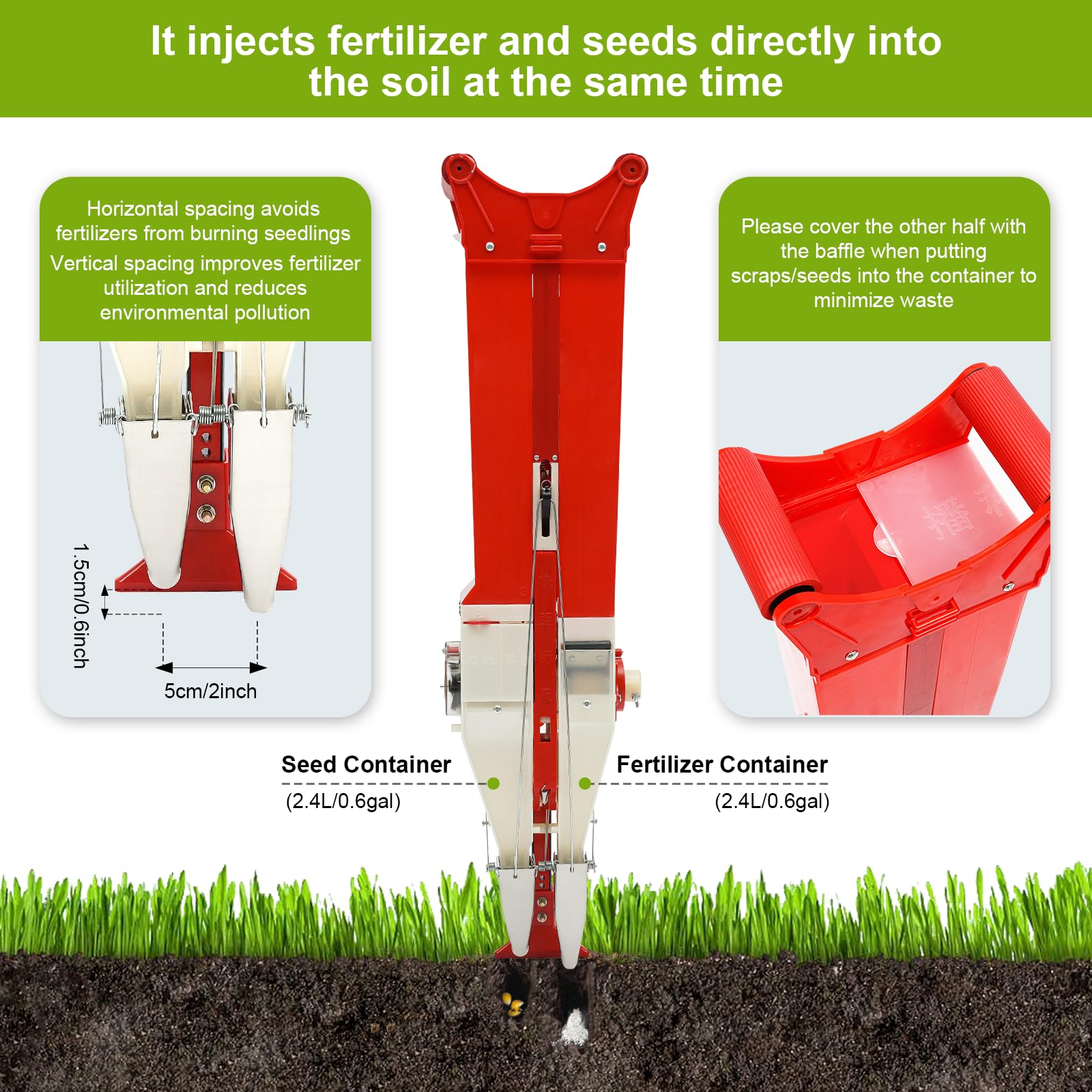 Dippelmaschine zum Siembra Manual Ajustable Sembradora de Semillas Fertilizante Sembradora Sembradora de Mano para Semillas como Maíz Puerro Espinaca Zanahoria