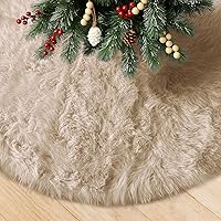 Vista 15 de Falda de Árbol de Navidad de Felpa Blanca de 30 pulgadas Falda de Árbol de Navidad de Piel Blanca Nieve con Lentejuelas Plateadas Copo de Nieve