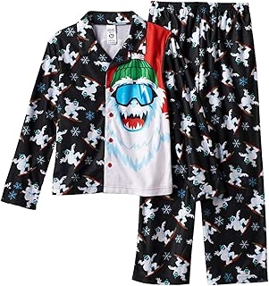 Boys Black Snowboarding Yeti Flannel Pajama Set - coolthings.us