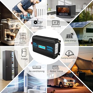 GIANDEL 2000W Power Inverter DC 12V to AC 240V Pure Sine Wave | 4100W Surge Peak for 2s Aluminum housing with LCD Display Type-C 36W fast charging for Motorhome Solar Truck Camping boat