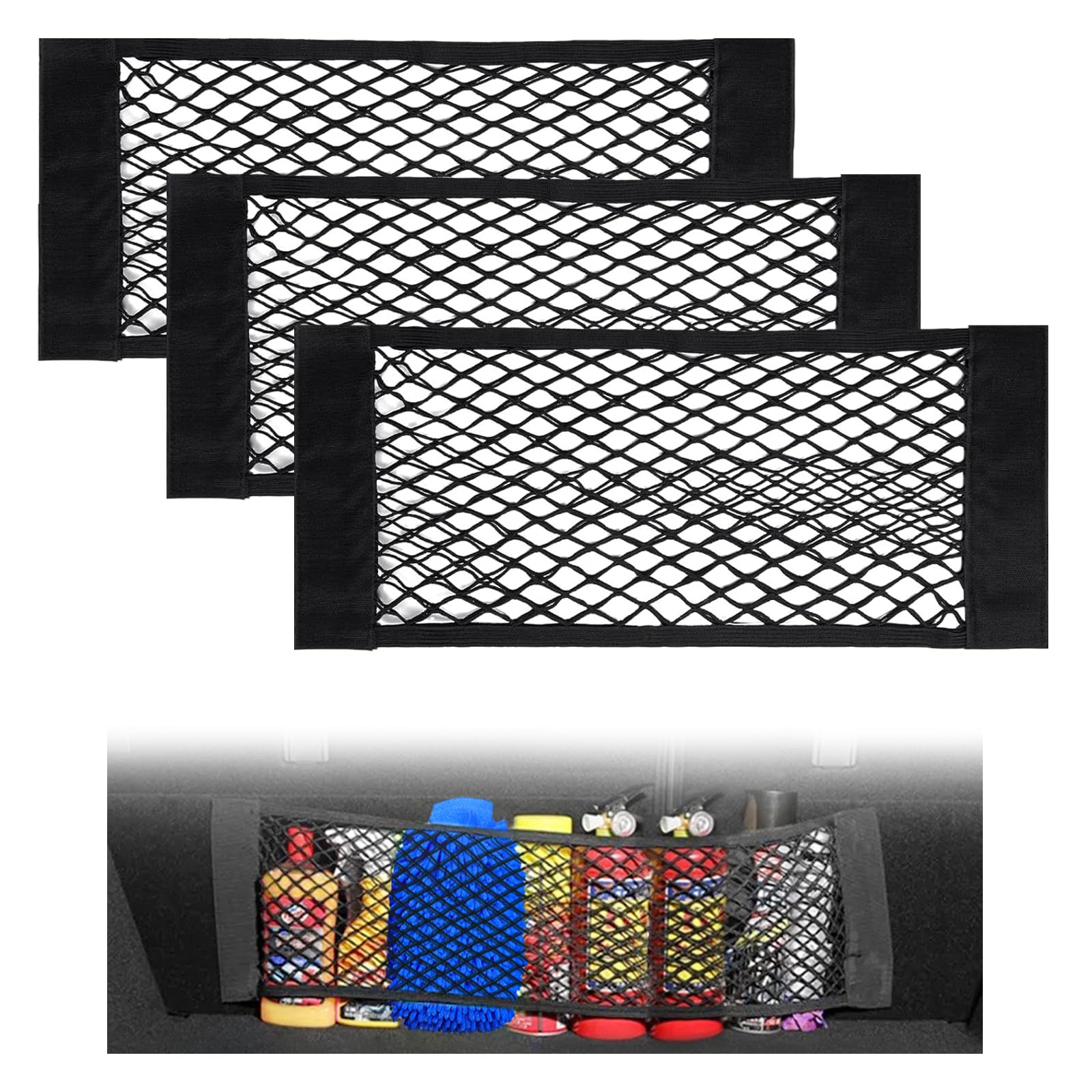 2 Reti Per Bagagli Auto – Forte Elasticità, 40x25 Cm, Con Bordi E Velcro, Per Bagagliaio E Schienale - 4