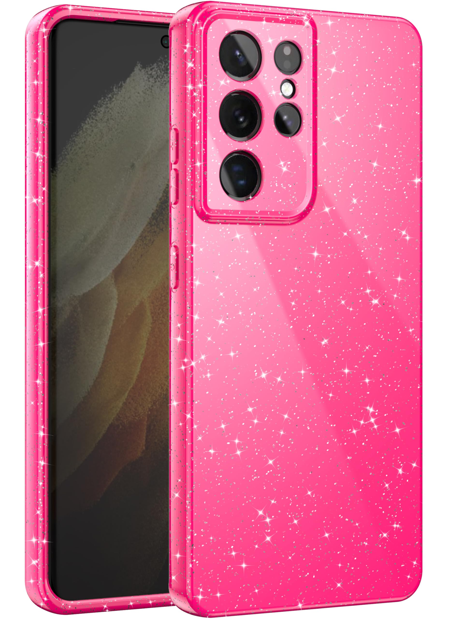 CUZMIGO Sparkly Case for Samsung Galaxy S21 Ultra, Cute Neon Bright Color Phone Cases for Women Girls, Glitter Shiny Bling Slim Fit Soft TPU