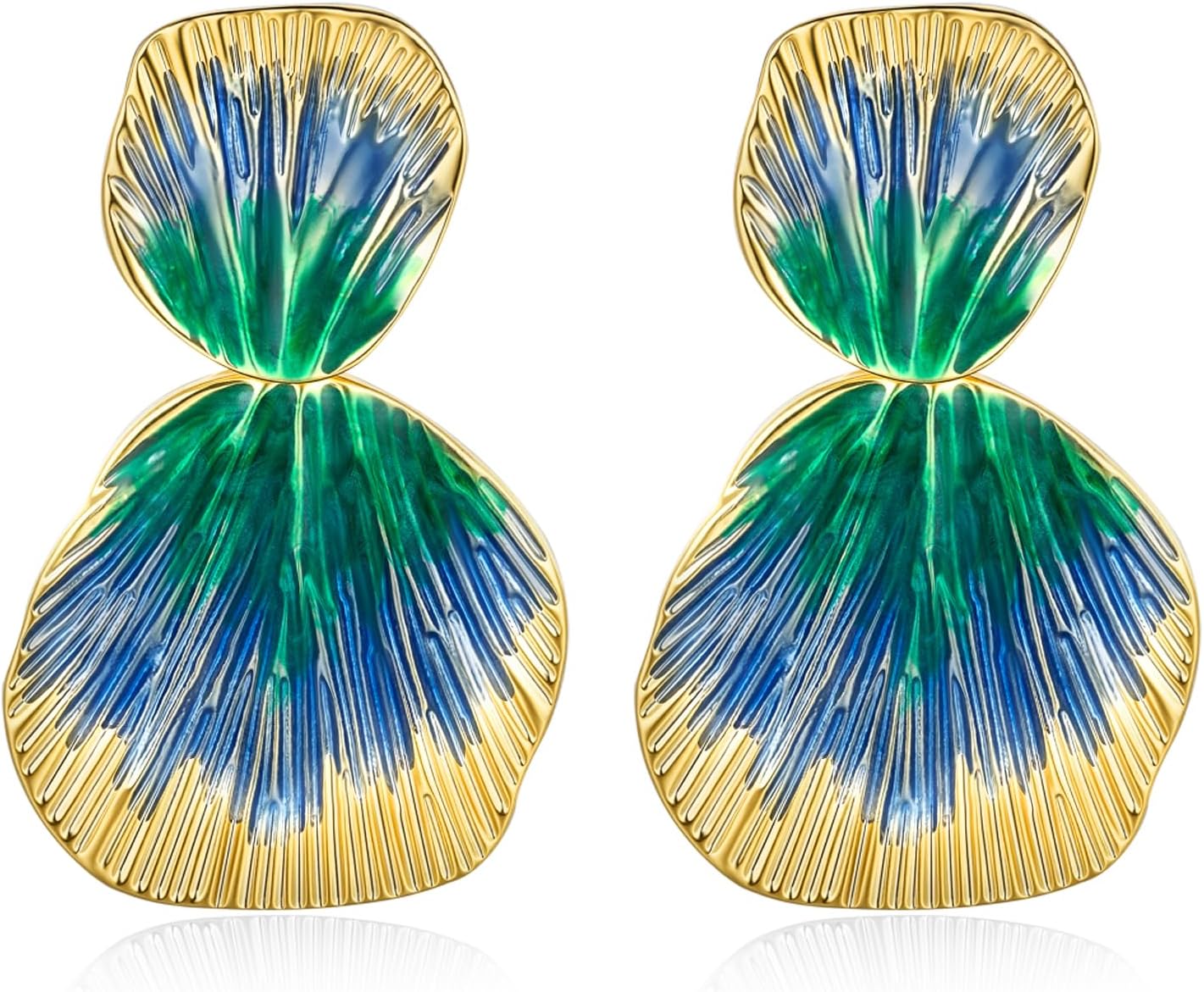 Colorful 18K gold plated Boho Chunky Leaf Floral Geometric Textured Dangling Statement Earrings for Women by SNGIA, Large Orange Green Handmade Trendy Ribbed Fan Dangle Jewelry Gifts, Big Summer Round Oval Square African Beachy Vacation Flower Fashion Accessories, Vintage Thick Bohemian Nickle Free Huggie Earring.